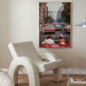 Vintage Ralph Lauren Style Poster, Old Money Wall Art, New York City Print, Luxury Decor, Red Convertible Car Art