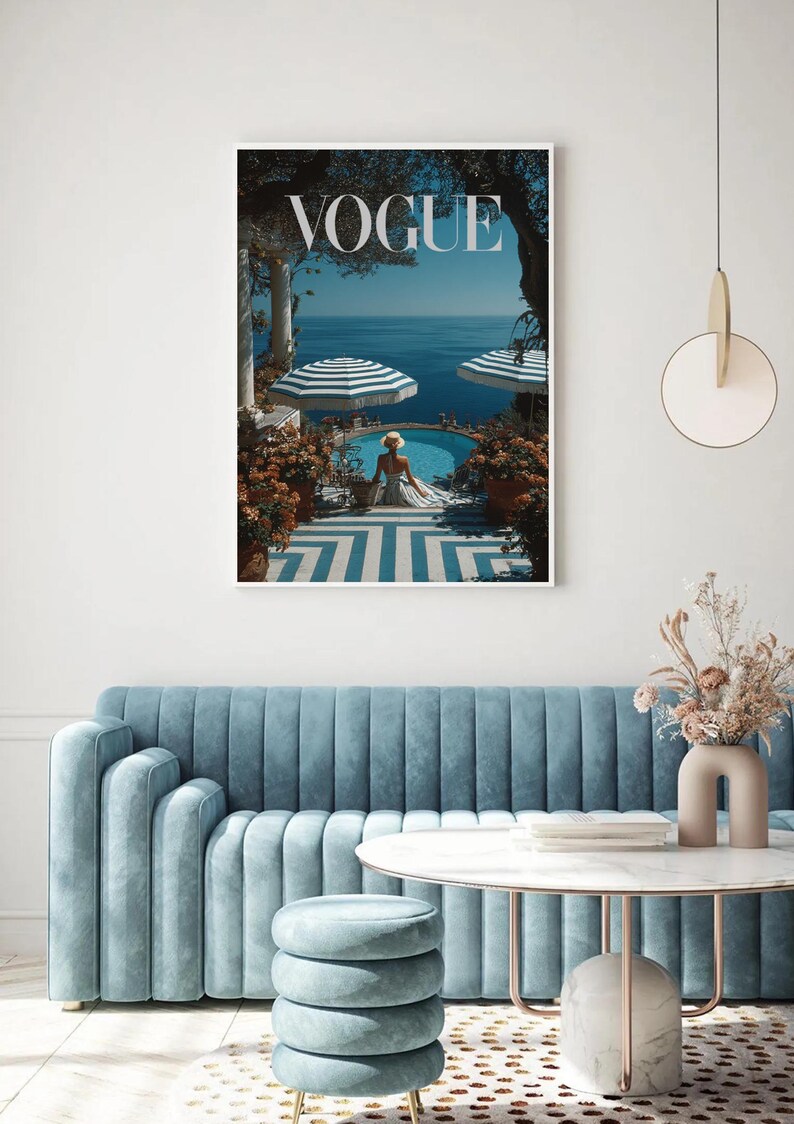 Vogue Mediterranean Poolside Poster | Retro Seaside Resort Wall Art | Coastal Chic Home Decor | Luxury Summer Print