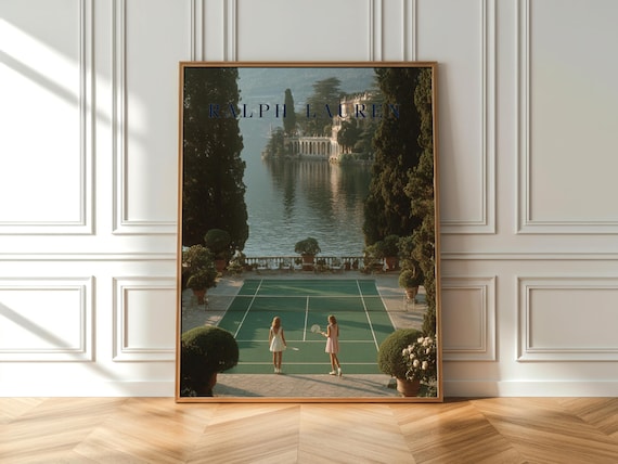 Vintage Tennis Court Poster, Ralph Lauren Style Sport Wall Art, Country Club Print