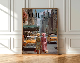 Vintage NYC Taxi Fashion Editorial Poster, New York Street Print (Digital File)