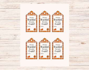 Etichetta regalo autunnale stampabile di ringraziamento per allenatore di cheerleading, ringraziamento all'allenatore, regalo per banchetto, fine stagione, apprezzamento dell'allenatore