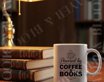 Powered by Coffee & Books Mug | Ceramic Book Lover Coffee Cup Gift for Readers