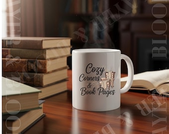 Cozy Corners Book Mug | Reading Chair Illustration, Book Lover Ceramic Coffee Cup