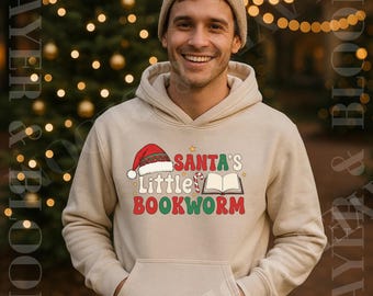 Santa Bookworm Hoodie Christmas Reading Sweatshirt, Holiday Book Lover Hoodie, Cozy Xmas Reader Gift, Festive Winter Reading Top