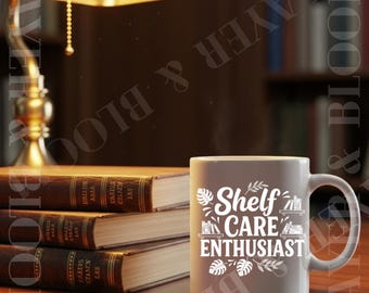 Shelf Care Enthusiast Mug | Book Lover Coffee Cup | Cozy Reading Ceramic Cup | Bookshelf Aesthetic Mug for Readers