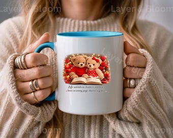 Teddy Bear Couple Reading Coffee Mug, Anniversary Gift