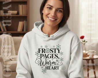 Frosty Pages Warm Heart Hoodie | Snowflake Book Lover Sweatshirt, Cozy Winter Reading Hoodie, Literary Gift for Bookworms