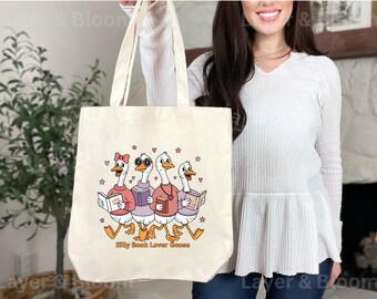Geese Book Lover Canvas Tote Bag, Funny Bookish Gift