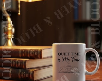 Quiet Time is Me Time Mug | Ceramic Coffee Tea Cup for Book Lovers, Cozy Reading, Aesthetic Morning Drink