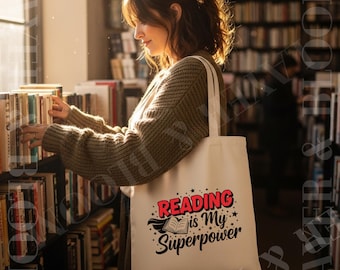 Reading Is My Superpower Tote Bag | Book Lover Gift