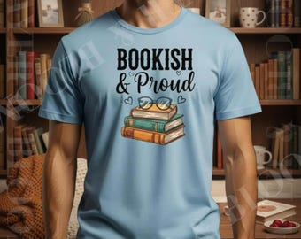Bookish & Proud Stack of Books T-Shirt | Reading Glasses Illustration, Book Lover Tee, Literary Gift Shirt, Cozy Reading Top