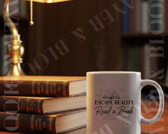 Tazza "Escape Reality Read a Book" / Tazza da caffè in ceramica per amanti dei libri / Regalo letterario per lettori / Tazza da lettura accogliente