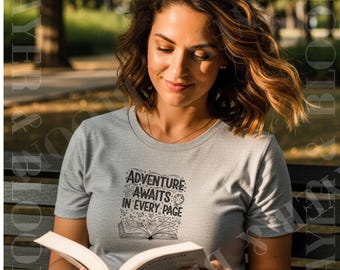 Adventure Awaits T-Shirt | Book Lover Reading Graphic Tee, Literary Quote Shirt