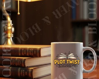 Plot Twist Enthusiast Mug, Book Lover Coffee Cup, Reading Quote Ceramic Mug, Literary Gift for Readers, Cozy Bookworm Cup