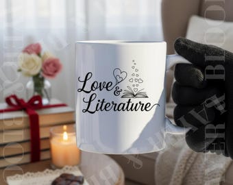Love & Literature Mug | Book Lover Coffee Cup, Literary Gift Mug, Cozy Reading Ceramic Mug, Bookworm Coffee Cup