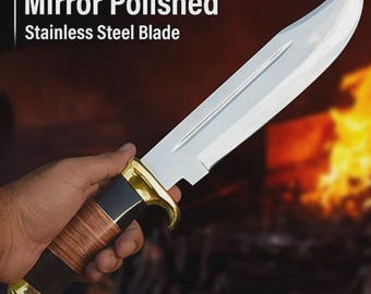 Crocodile Hunter Bowie Knife Custom Handmade, Stainless Steel Razor sharp Polished blade, Christmas gift, Boyfriend Gift, gift for him USA