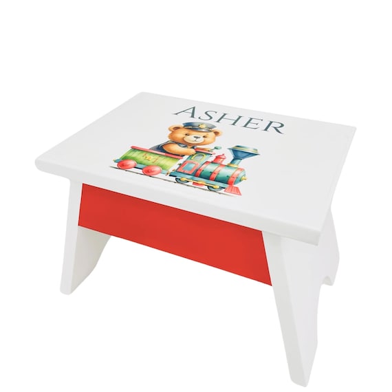 Teddy Bear Train Step Stool for Toddler Gifts for Train Lovers Choo Choo Foot Stool Locomotive Kids Red White Colorful Playroom Ideas Etsy Canada