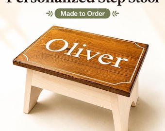 Personalized Wooden Step Stool for Kids, Custom Engraved Name Stool, Toddler Bathroom Stool, First Birthday or Grandchild Gift