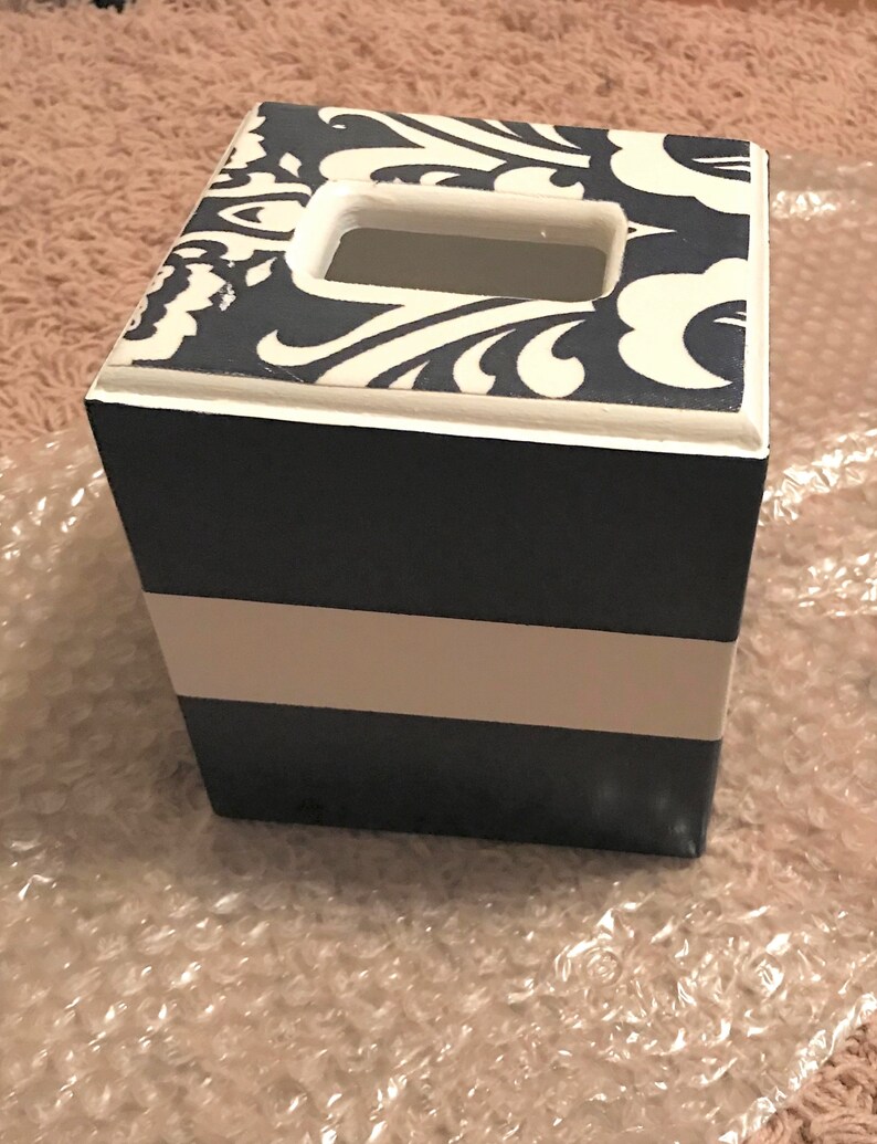 Kleenex Box Holder' Wooden Tissue Box' Navy Blue and Etsy
