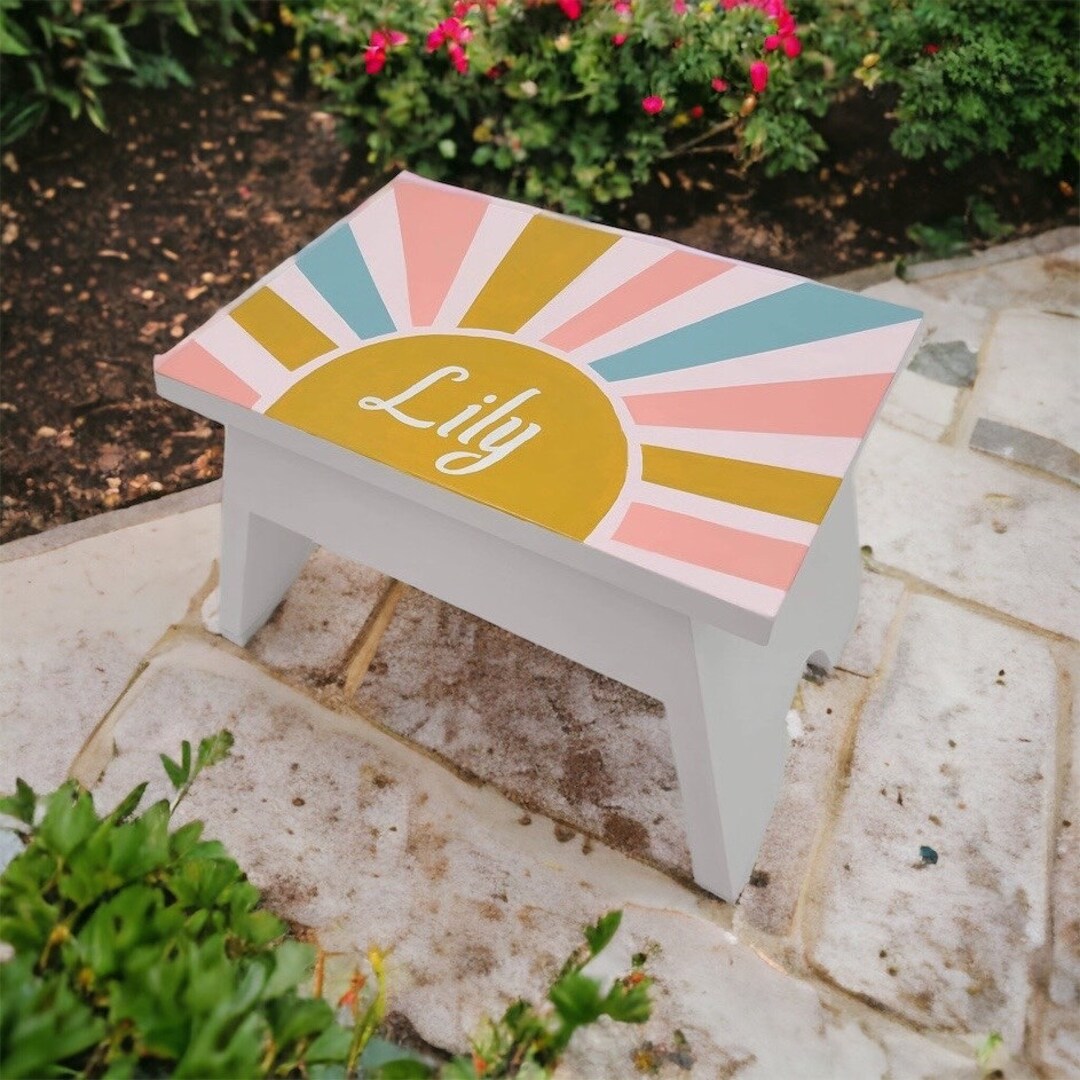 Personalized BOHO Foot Stool Name Stool Step Stool for Toddler Hand Painted Stool Gifts for Kids