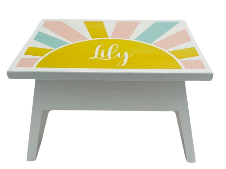 Personalized BOHO Foot Stool Name Stool Step Stool for Toddler Gifts for Kids Wood Step Stool Sun Design for Playroom image 8