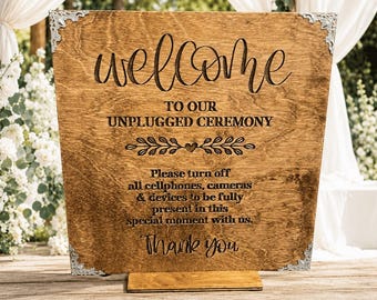 Unplugged Ceremony Sign, Wooden Wedding Sign, Turn Off Cell Phones Sign, Rustic Freestanding Wedding Ceremony Decor