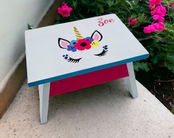 Hand Painted Unicorn Step Stool for Girl, Adorable and Functional Foot Stool for Unicorn Bathroom, Handcrafted Made with Love,