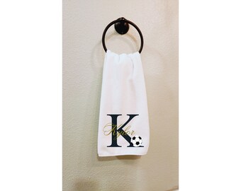 Personalized Monogrammed Towel with Name for Sports Enthusiasts - Hand Towel, Basketball Football Baseball Soccer Bowling