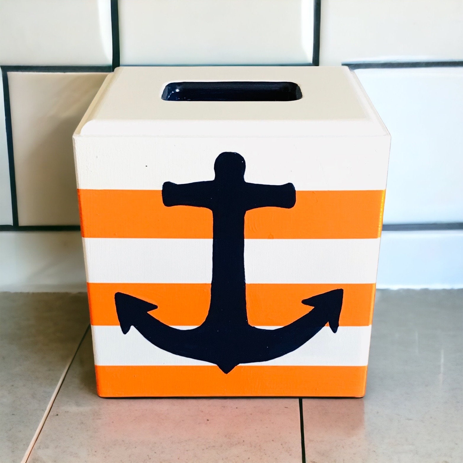 Tissue Box Cover With Anchor Striped Tissue Box Anchor -  Israel