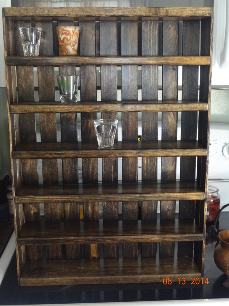 Shot Glass Shelf, Wooden Shelves, Rustic Shelving, Wooden Bar Decor, Bar Shelves, Barware Storage image 3