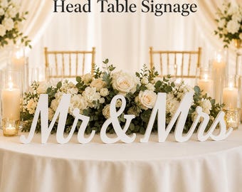 White Mr and Mrs Wedding Sign | Head Table | Reception Decor | Wooden Signage | Bride Groom