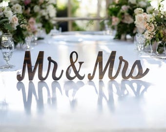 Mr & Mrs Sign with Dark Walnut Stain | Wedding Reception Decor | Newlywed Head Table Decoration