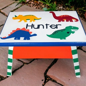 Personalized Name Bench, Dinosaur Theme Room Decor, Preschool Birthday Dino Gift, Custom Step Stool, Montessori Gifts, Toddler Reading Chair