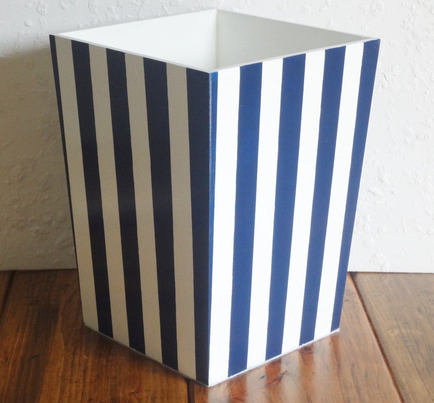 Navy Blue Garbage Can Trash Can Wood Trash Bin Bathroom Etsy