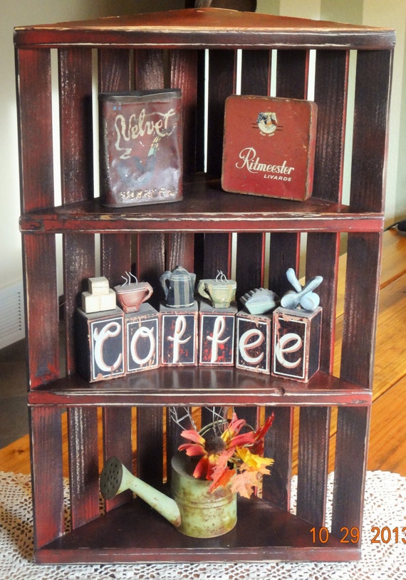 Corner Shelf Red Distressed Shelf Rustic Corner Shelving Etsy