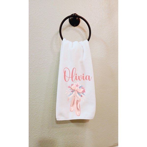 Dance Recital Gift for Girls, Ballerina Hand Towel White Pink Blue, Pink Ballerina Decor, Personalized Hand Towel, Towel with Name