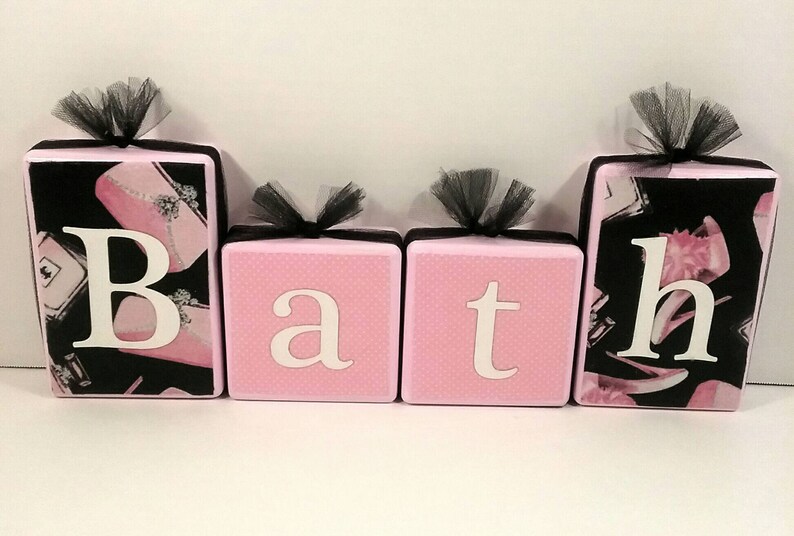 Bathroom Sign Paris Bathroom Decor Wooden Blocks Bath Etsy