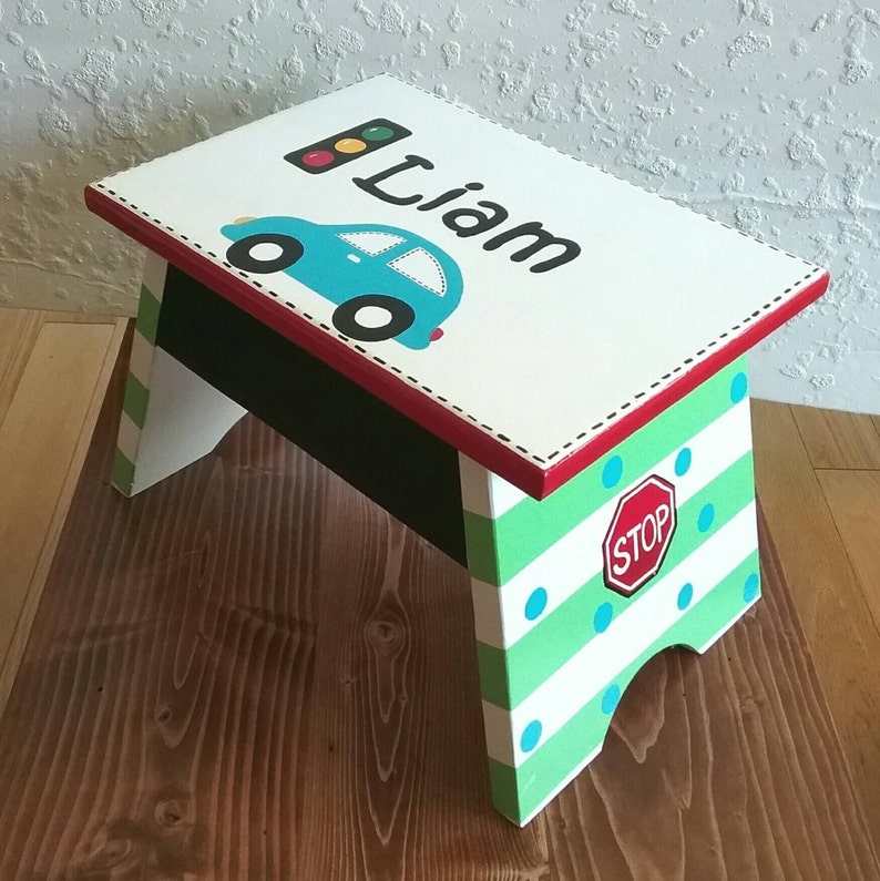 Wooden Step Stool Kids Stool with a Car Personalized Gift Etsy