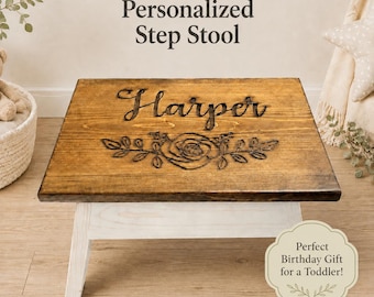 Personalized Toddler Step Stool, Engraved Wooden Kids Stool, Custom Birthday Gift for Child