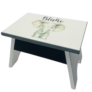 Personalized Elephant Step Stool for Boys – Custom Name Stool – Toddler Gift, Jungle Nursery Decor, Kids Step