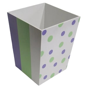 Stripes and Polka Dots Waste Basket, Purple, Lime Green White Trashcan