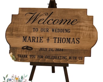 Personalized Wedding Welcome Sign Wooden Engraved Custom Farmhouse Ceremony Entrance Display Rustic Bride Groom Gift Keepsake Marriage