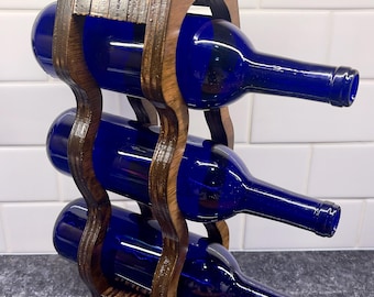 Wine Bottle Holder | Wooden Stand | Rustic Countertop Storage | Gift for Couples