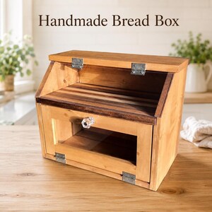 Rustic Bread Box for Wedding Gift Wooden Vegetable Potato Bin Storage Country Farmhouse Kitchen Pine Bread Box with Clear Knob