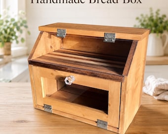 Rustic Bread Box for Wedding Gift Wooden Vegetable Potato Bin Storage Country Farmhouse Kitchen Pine Bread Box with Clear Knob