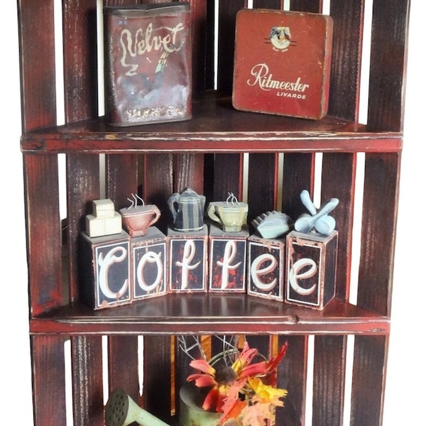 Rustic Shelving' Red Distressed Corner Shelf' Corner Shelving' Corner Display' Rustic Shelves' Knick Knack Holder