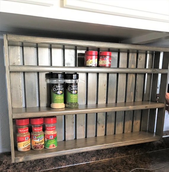 Spice Storage, Spice Rack, Wooden Crate, Under Cabinet Spice Cabinet,  Shelving for Spices 