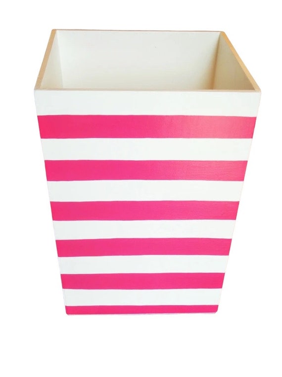 Trash Can, Wood Trash Bin, Decorative Trash Can, Waste Basket, Wood Trash  Can, Bathroom Trash Can, Garbage Can, Hot Pink and White 