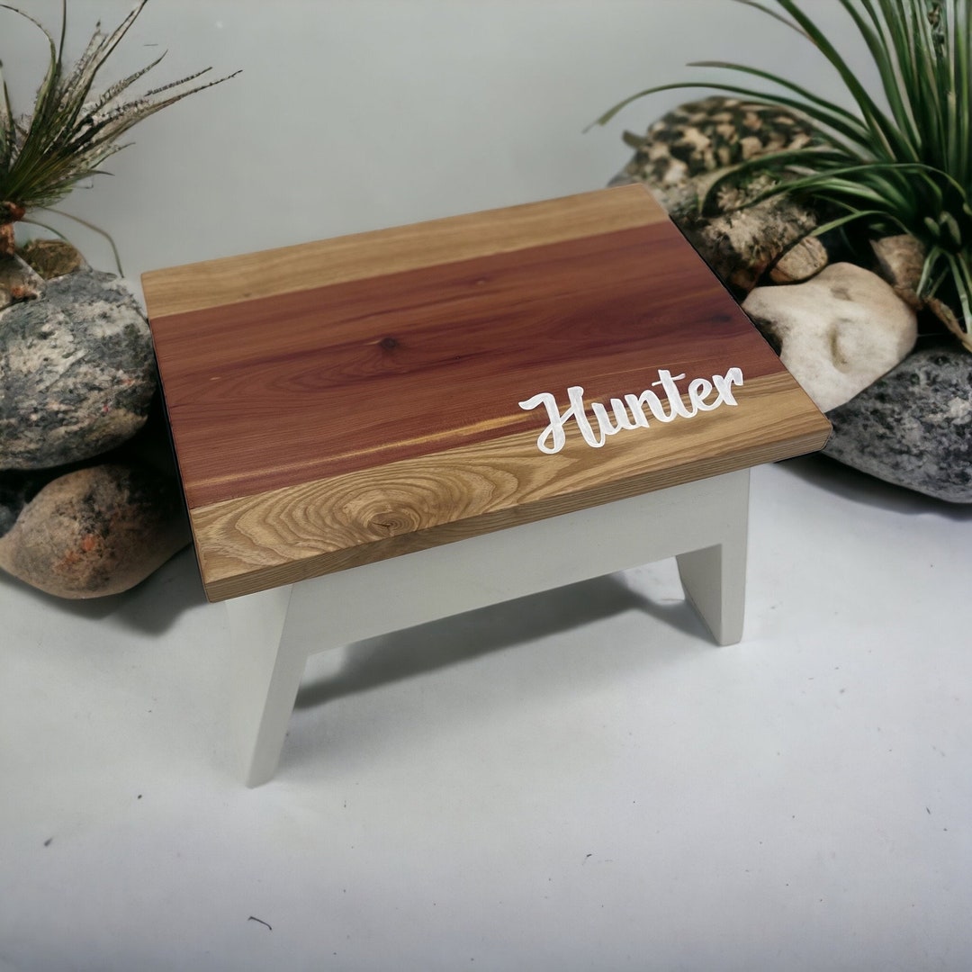 Wooden Step Stool Wood Footstool, Bathroom Riser, Name Stool, Kitchen