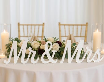 White Mr and Mrs Wedding Sign | Head Table | Reception Decor | Wooden Signage | Bride Groom